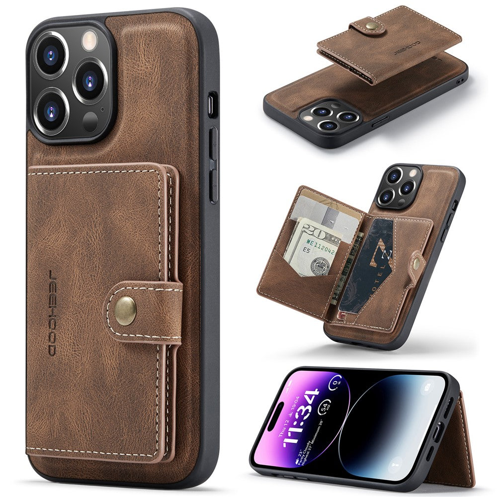 JEEHOOD J01 For iPhone 14 Pro Case Leather+TPU Phone Cover Magnetic Detachable with Card Holder Pocket