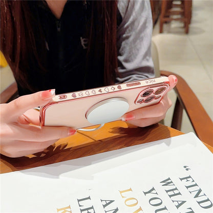 For iPhone 14 Pro Magnetic Case TPU Electroplating Edge Phone Cover Fashion Cute Side Love Heart