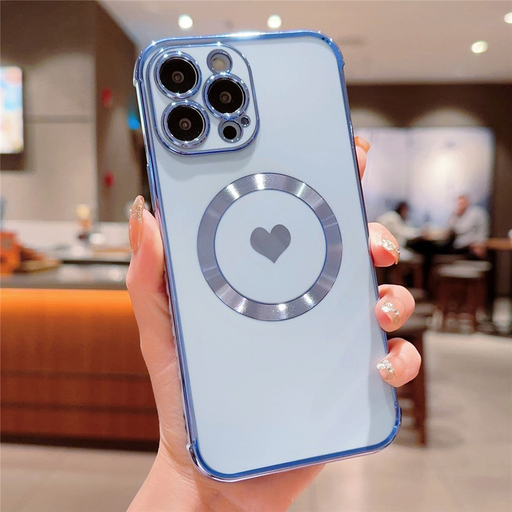 For iPhone 14 Pro Magnetic Case TPU Electroplating Edge Phone Cover Fashion Cute Side Love Heart