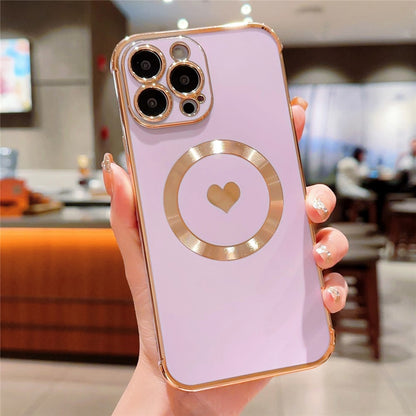 For iPhone 14 Pro Magnetic Case TPU Electroplating Edge Phone Cover Fashion Cute Side Love Heart