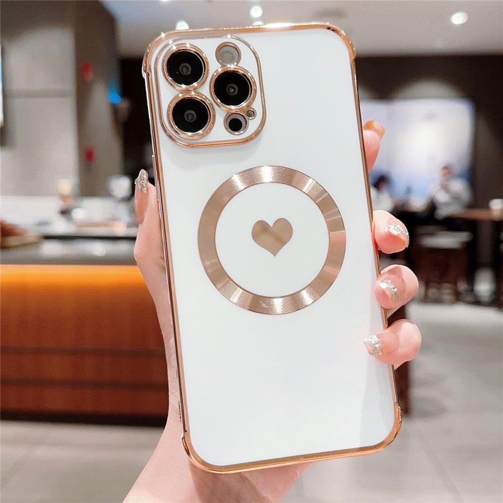 For iPhone 14 Pro Magnetic Case TPU Electroplating Edge Phone Cover Fashion Cute Side Love Heart