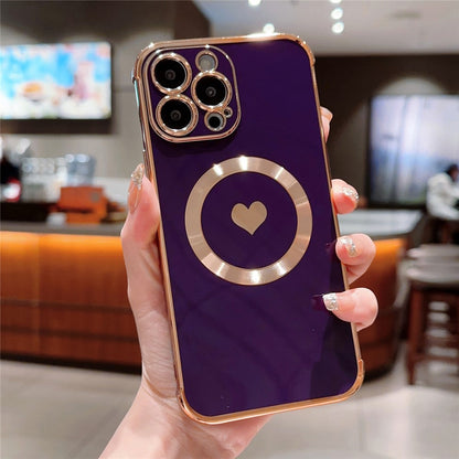 For iPhone 14 Pro Magnetic Case TPU Electroplating Edge Phone Cover Fashion Cute Side Love Heart