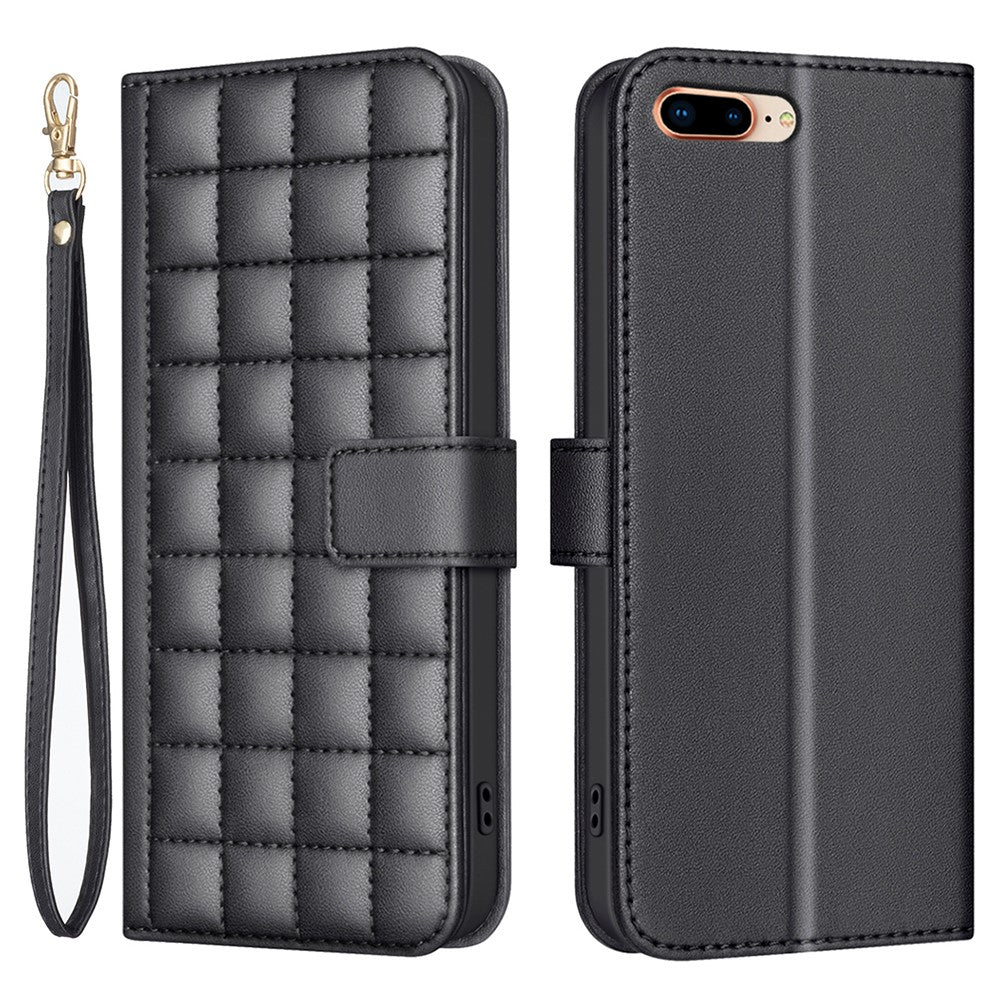 BINFEN COLOR for iPhone 17e / 16e Case Square Grid PU Leather Cover Stand Wallet