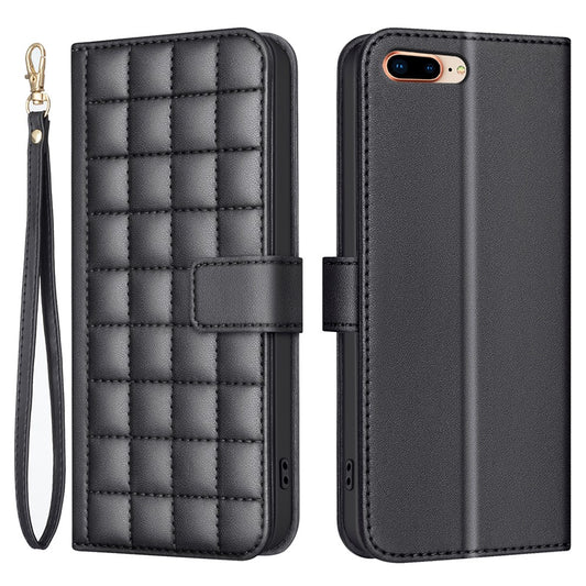 BINFEN COLOR for iPhone 17e / 16e Case Square Grid PU Leather Cover Stand Wallet