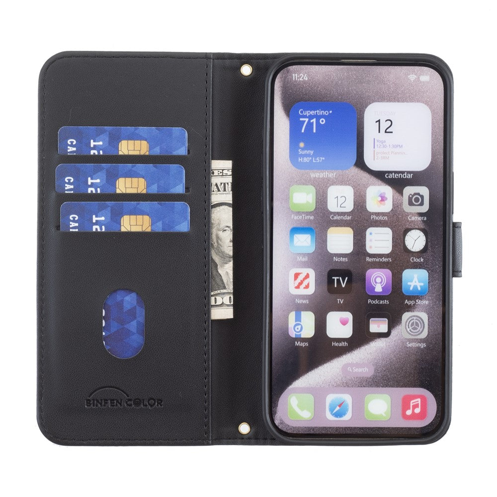 BINFEN COLOR for iPhone 17e / 16e Case Square Grid PU Leather Cover Stand Wallet