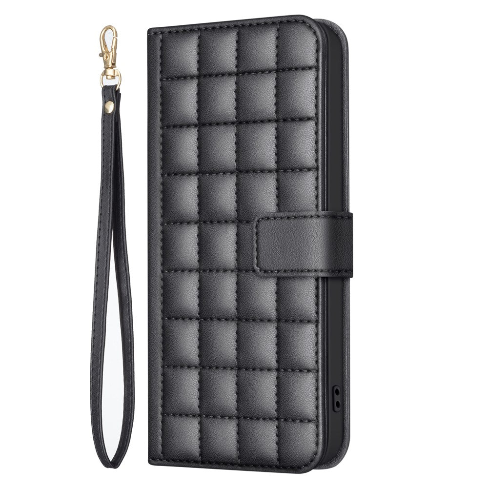 BINFEN COLOR for iPhone 17e / 16e Case Square Grid PU Leather Cover Stand Wallet