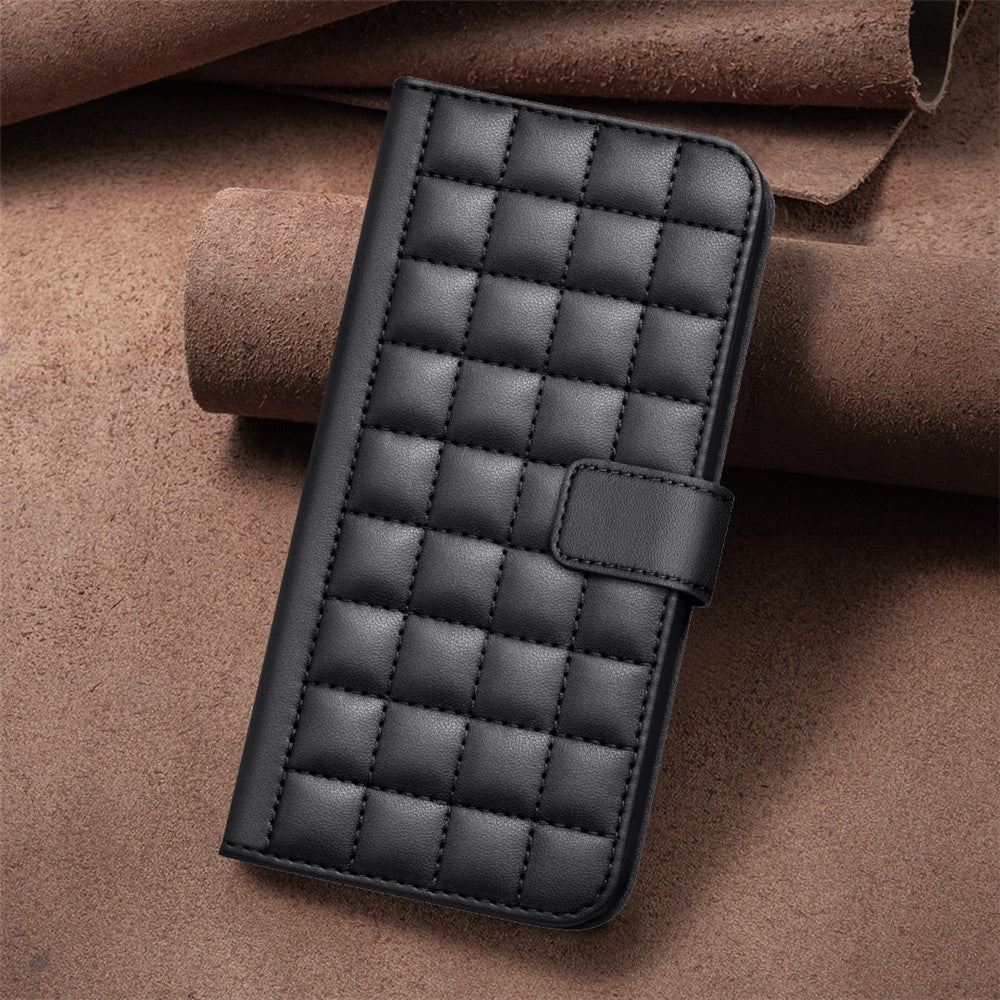 BINFEN COLOR for iPhone 17e / 16e Case Square Grid PU Leather Cover Stand Wallet