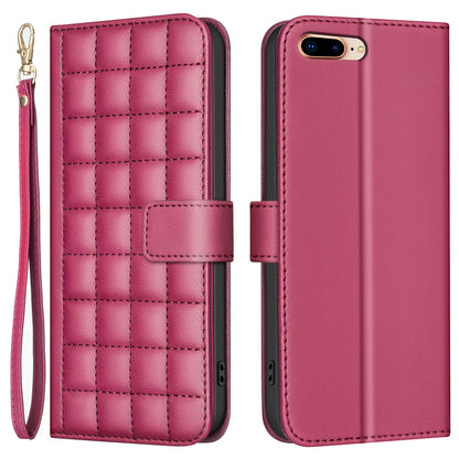 BINFEN COLOR for iPhone 17e / 16e Case Square Grid PU Leather Cover Stand Wallet