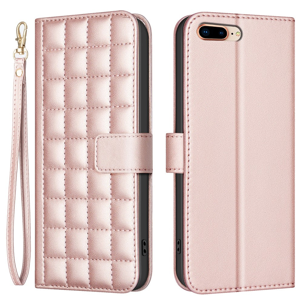 BINFEN COLOR for iPhone 17e / 16e Case Square Grid PU Leather Cover Stand Wallet