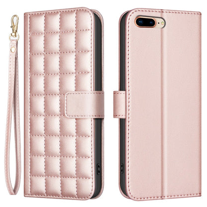 BINFEN COLOR for iPhone 17e / 16e Case Square Grid PU Leather Cover Stand Wallet