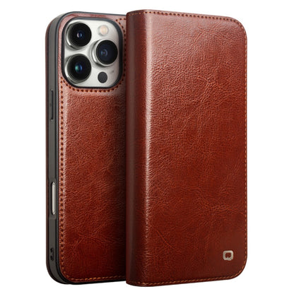 QIALINO For iPhone 16 Pro Max Case Genuine Cow Leather Card Slots Phone Cover