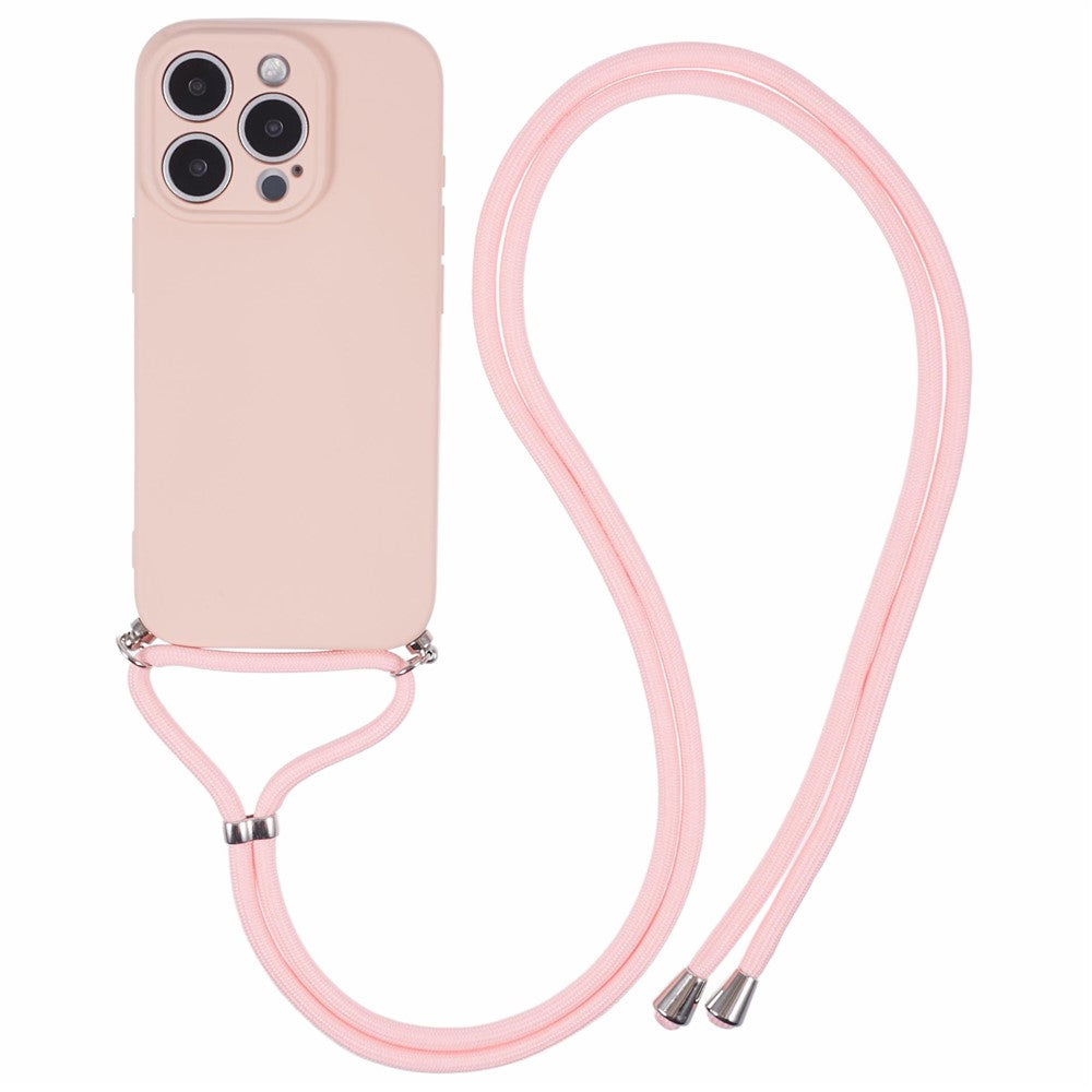 For iPhone 16 Pro Max Case Fiber Lining TPU Shockproof Phone Cover with Crossbody Lanyard