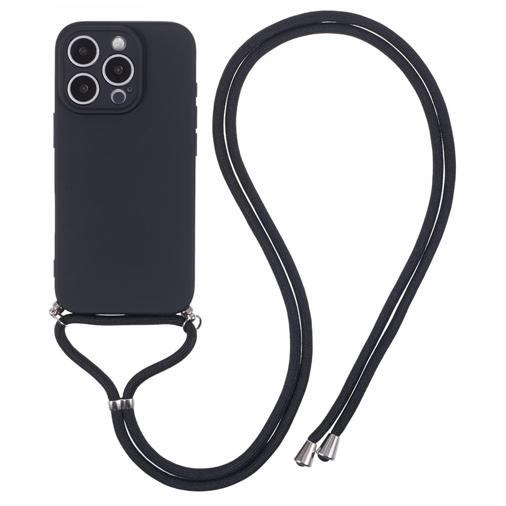 For iPhone 16 Pro Max Case Fiber Lining TPU Shockproof Phone Cover with Crossbody Lanyard