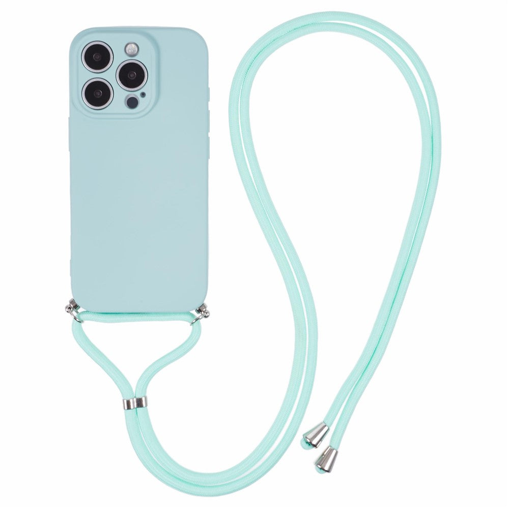 For iPhone 16 Pro Max Case Fiber Lining TPU Shockproof Phone Cover with Crossbody Lanyard