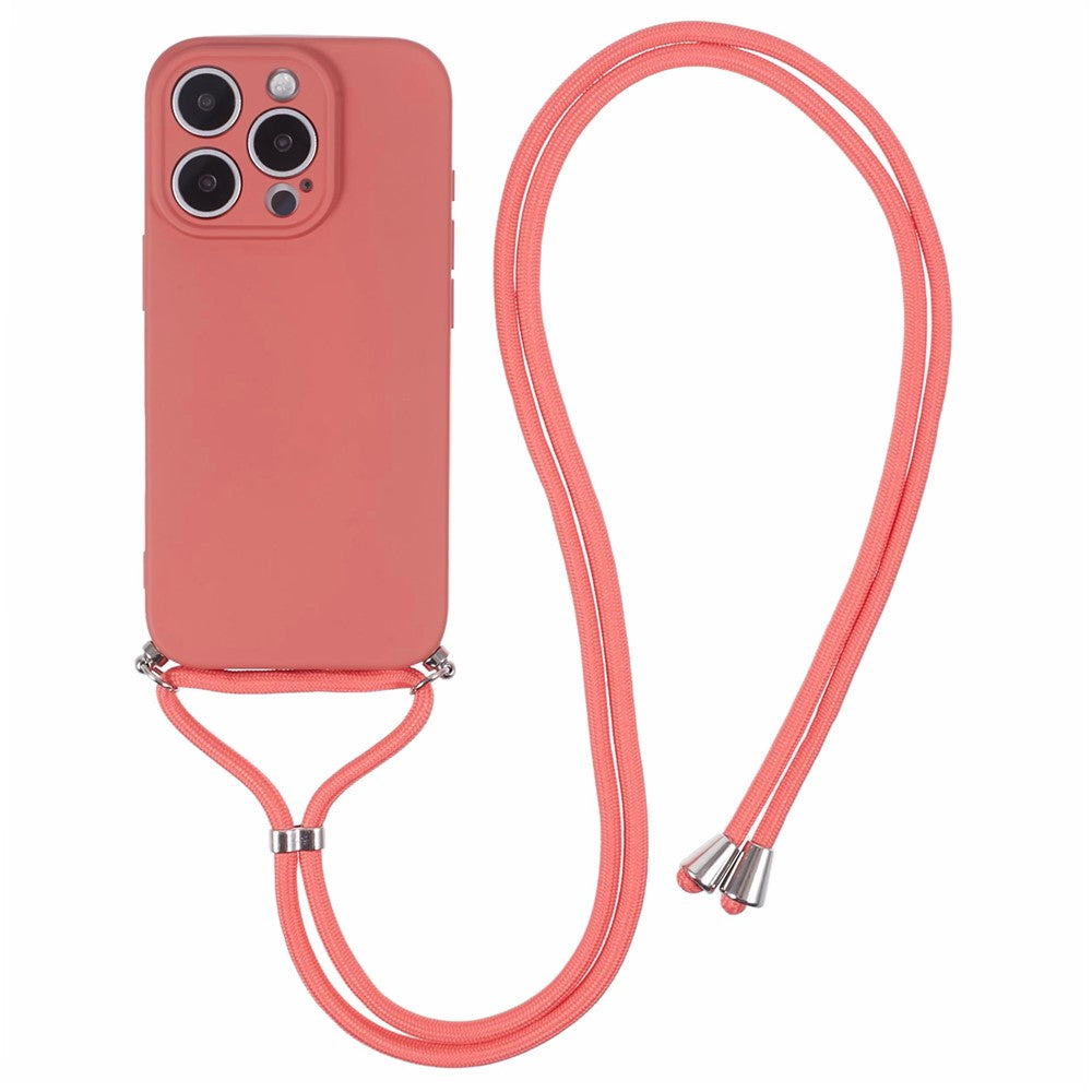 For iPhone 16 Pro Max Case Fiber Lining TPU Shockproof Phone Cover with Crossbody Lanyard