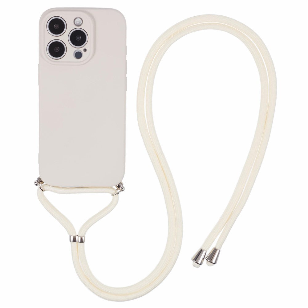 For iPhone 16 Pro Max Case Fiber Lining TPU Shockproof Phone Cover with Crossbody Lanyard