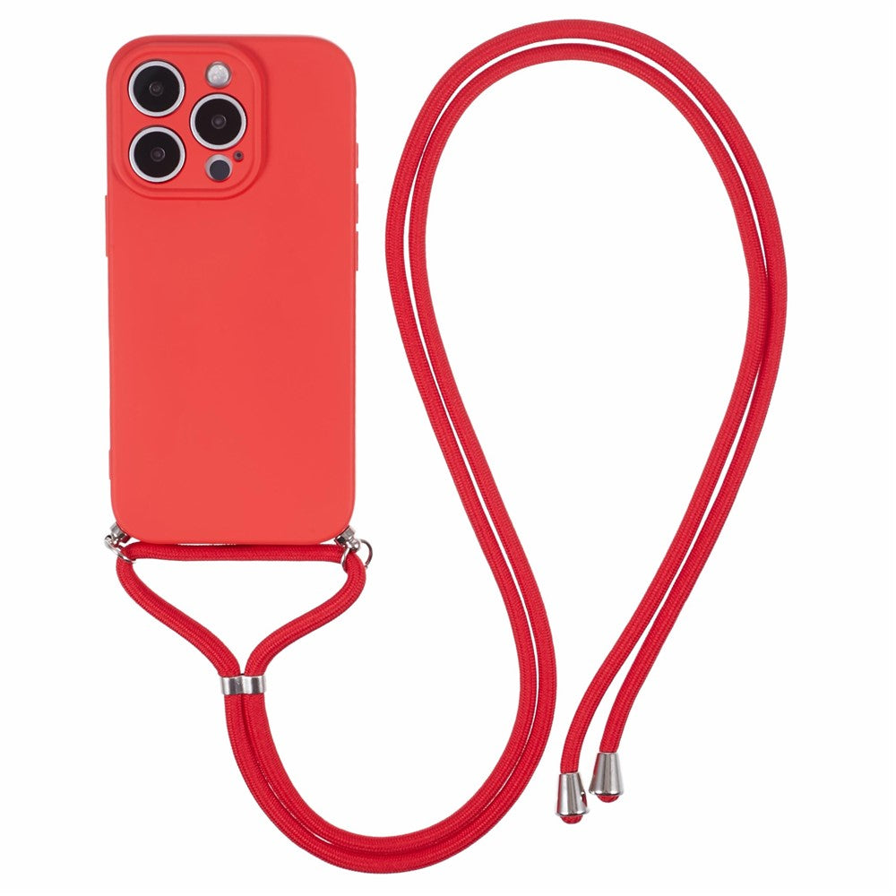 For iPhone 16 Pro Max Case Fiber Lining TPU Shockproof Phone Cover with Crossbody Lanyard