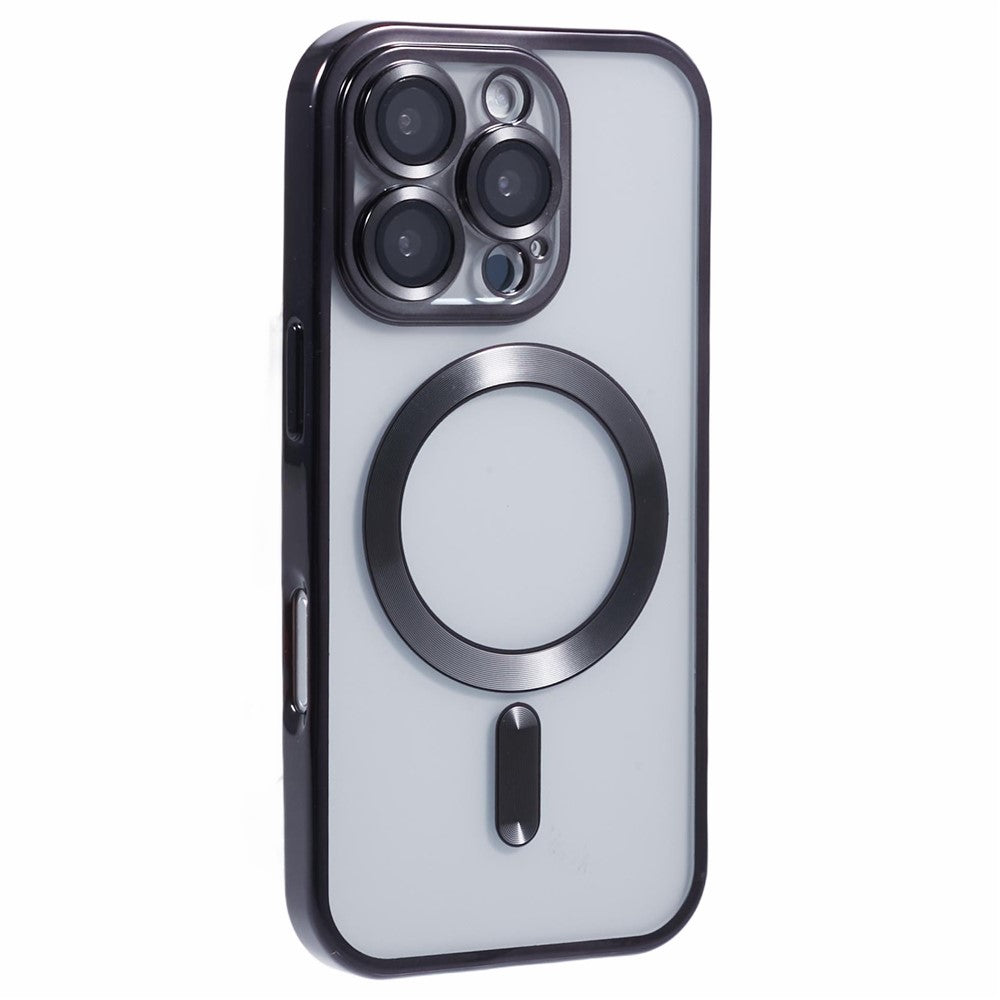 For iPhone 16 Pro Magnetic Case Soft TPU Electroplating Phone Cover with Lens Film