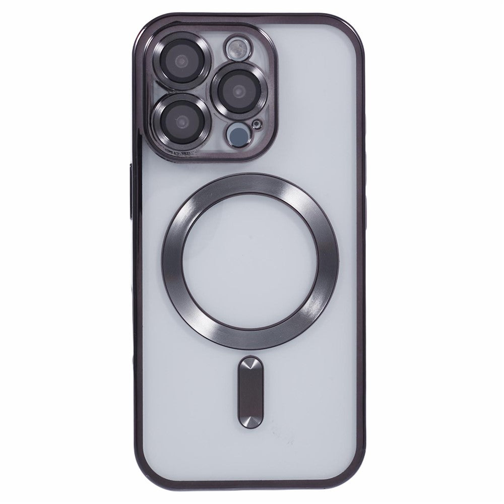 For iPhone 16 Pro Magnetic Case Soft TPU Electroplating Phone Cover with Lens Film
