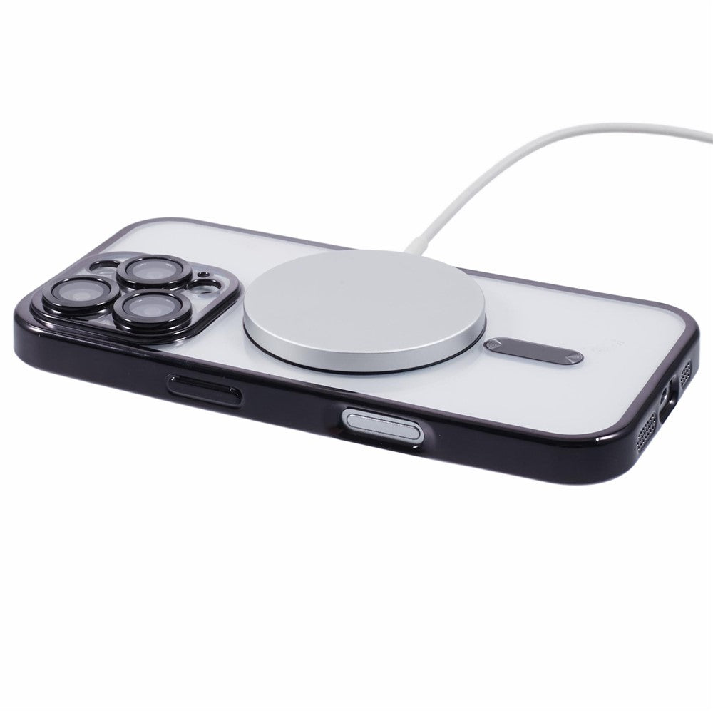 For iPhone 16 Pro Magnetic Case Soft TPU Electroplating Phone Cover with Lens Film