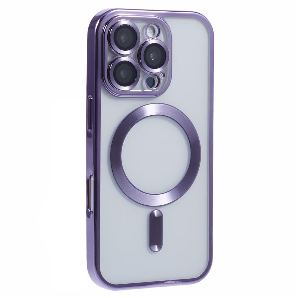 For iPhone 16 Pro Magnetic Case Soft TPU Electroplating Phone Cover with Lens Film