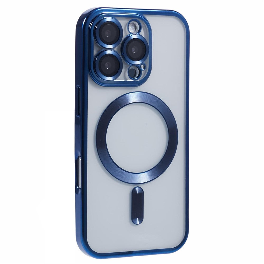 For iPhone 16 Pro Magnetic Case Soft TPU Electroplating Phone Cover with Lens Film