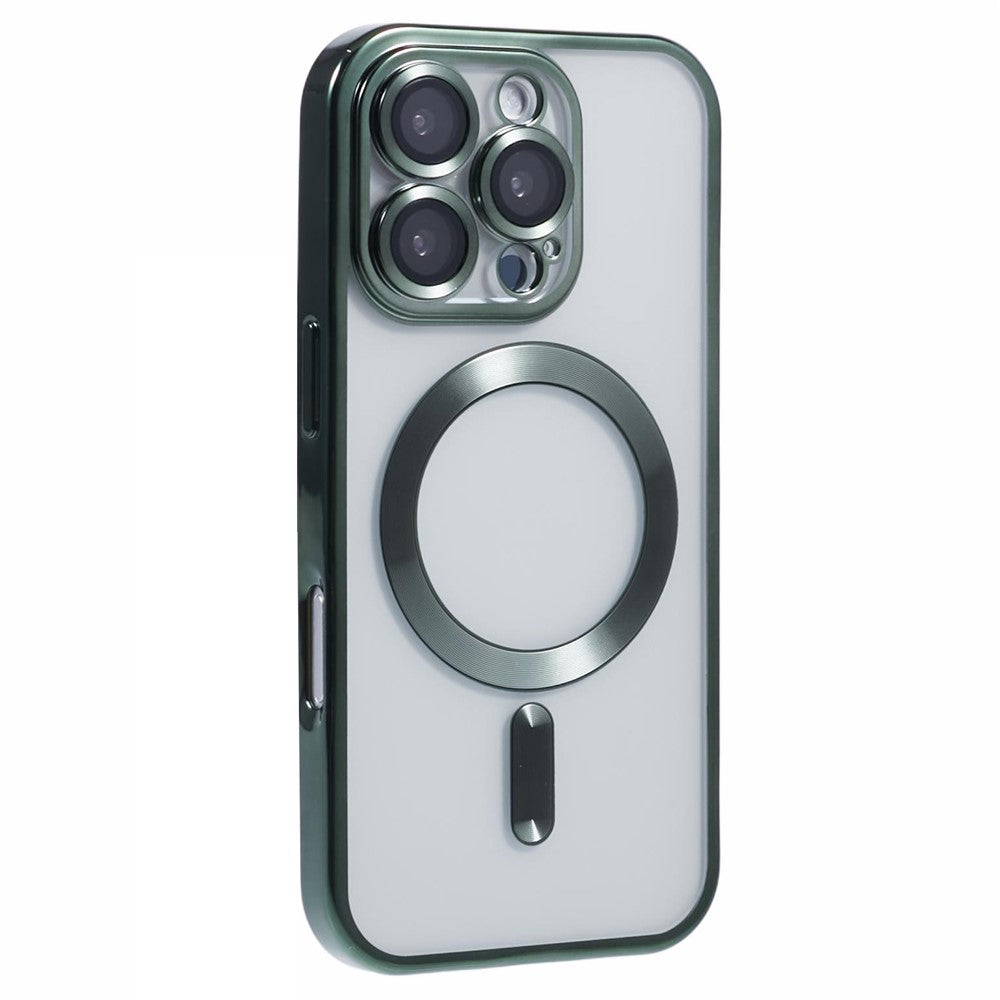 For iPhone 16 Pro Magnetic Case Soft TPU Electroplating Phone Cover with Lens Film