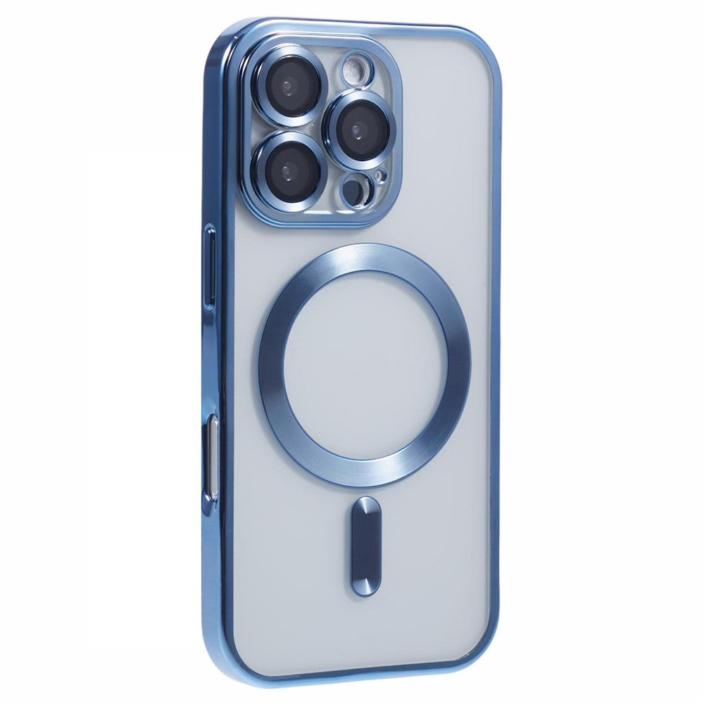 For iPhone 16 Pro Magnetic Case Soft TPU Electroplating Phone Cover with Lens Film