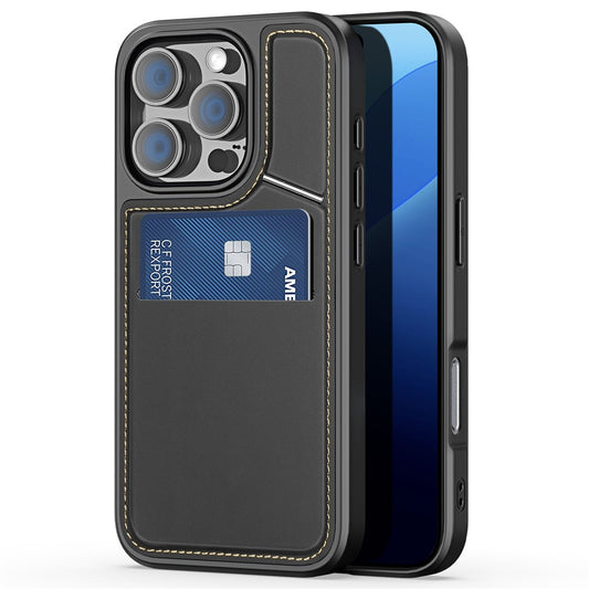 DUX DUCIS Rafi II Series for iPhone 16 Pro Magnetic Case Kickstand Card Slots Leather+TPU Phone Cover