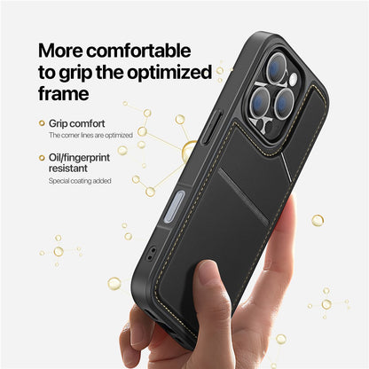 DUX DUCIS Rafi II Series for iPhone 16 Pro Magnetic Case Kickstand Card Slots Leather+TPU Phone Cover
