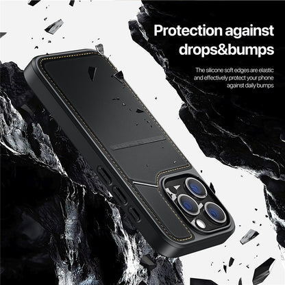 DUX DUCIS Rafi II Series for iPhone 16 Pro Magnetic Case Kickstand Card Slots Leather+TPU Phone Cover