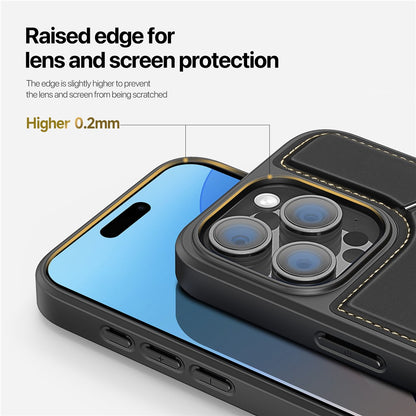 DUX DUCIS Rafi II Series for iPhone 16 Pro Magnetic Case Kickstand Card Slots Leather+TPU Phone Cover