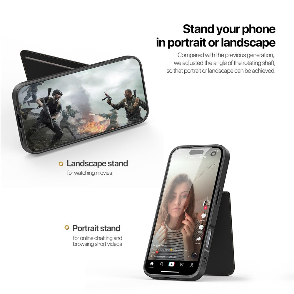 DUX DUCIS Rafi II Series for iPhone 16 Pro Magnetic Case Kickstand Card Slots Leather+TPU Phone Cover
