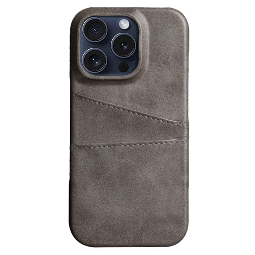 For iPhone 16 Pro Max Case Dual Card Slots Leather Coated PC Hard Phone Cover