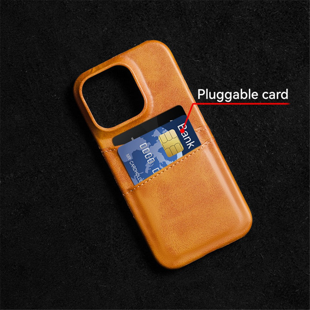 For iPhone 16 Pro Case Dual Card Slots PU Leather + Hard PC Phone Cover