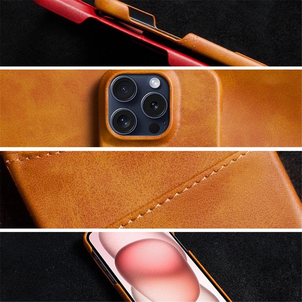 For iPhone 16 Pro Case Dual Card Slots PU Leather + Hard PC Phone Cover