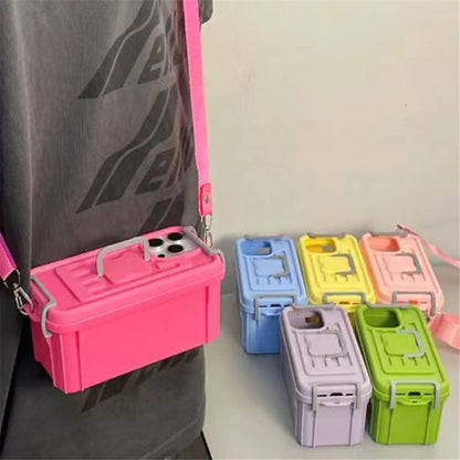 XX Series For iPhone 14 Pro Phone Case PC+TPU Cover with Crossbody Storage Box