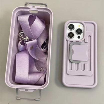 XX Series For iPhone 14 Pro Phone Case PC+TPU Cover with Crossbody Storage Box
