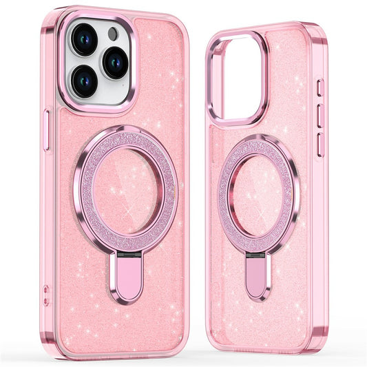 For iPhone 16 Pro Kickstand Case Glitter Design TPU+PC Hybrid Phone Cover