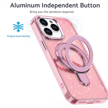 For iPhone 16 Pro Kickstand Case Glitter Design TPU+PC Hybrid Phone Cover