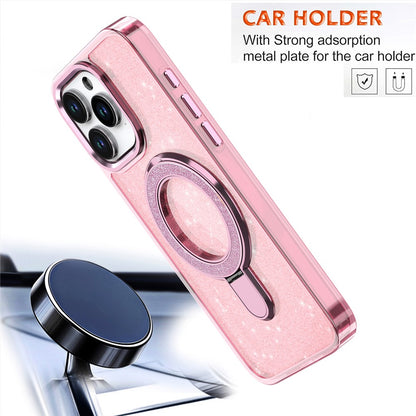 For iPhone 16 Pro Kickstand Case Glitter Design TPU+PC Hybrid Phone Cover