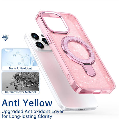 For iPhone 16 Pro Kickstand Case Glitter Design TPU+PC Hybrid Phone Cover