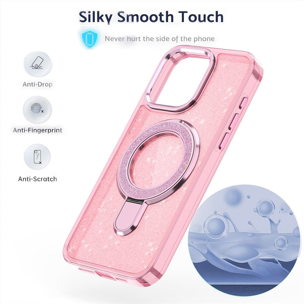 For iPhone 16 Pro Kickstand Case Glitter Design TPU+PC Hybrid Phone Cover