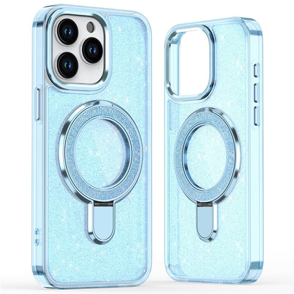 For iPhone 16 Pro Kickstand Case Glitter Design TPU+PC Hybrid Phone Cover