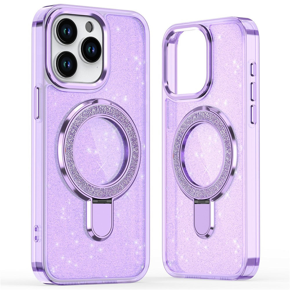 For iPhone 16 Pro Kickstand Case Glitter Design TPU+PC Hybrid Phone Cover