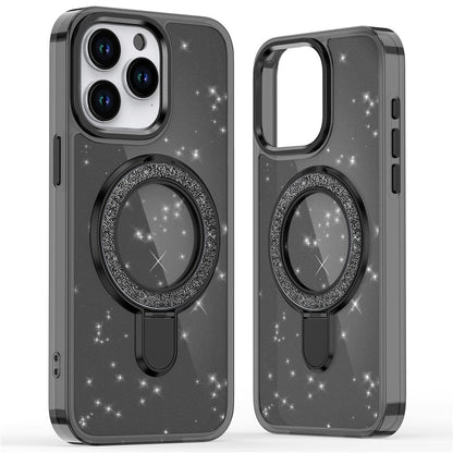 For iPhone 16 Pro Kickstand Case Glitter Design TPU+PC Hybrid Phone Cover