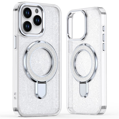 For iPhone 16 Pro Kickstand Case Glitter Design TPU+PC Hybrid Phone Cover