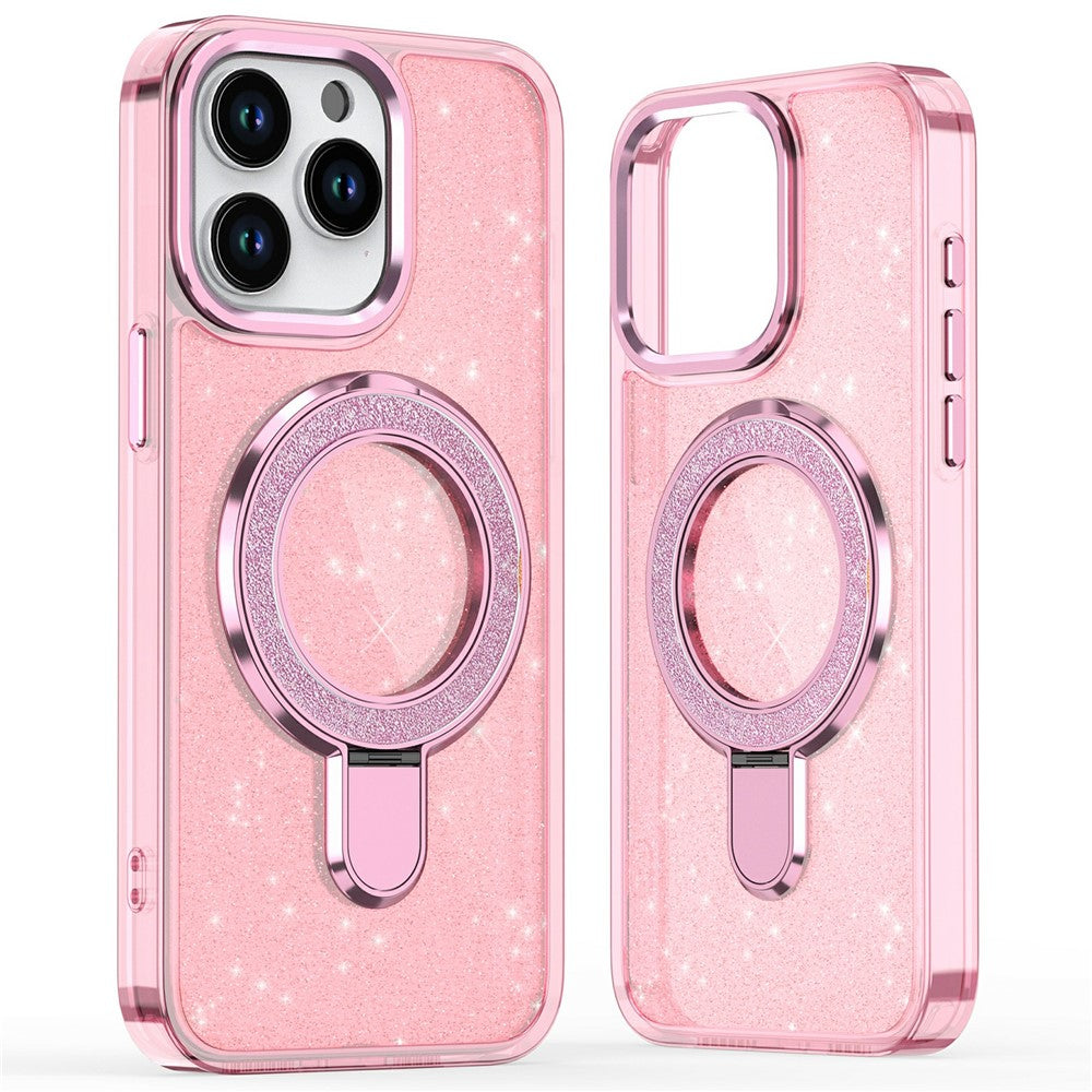 For iPhone 15 Pro Case Glitter Design TPU+PC Kickstand Phone Protector