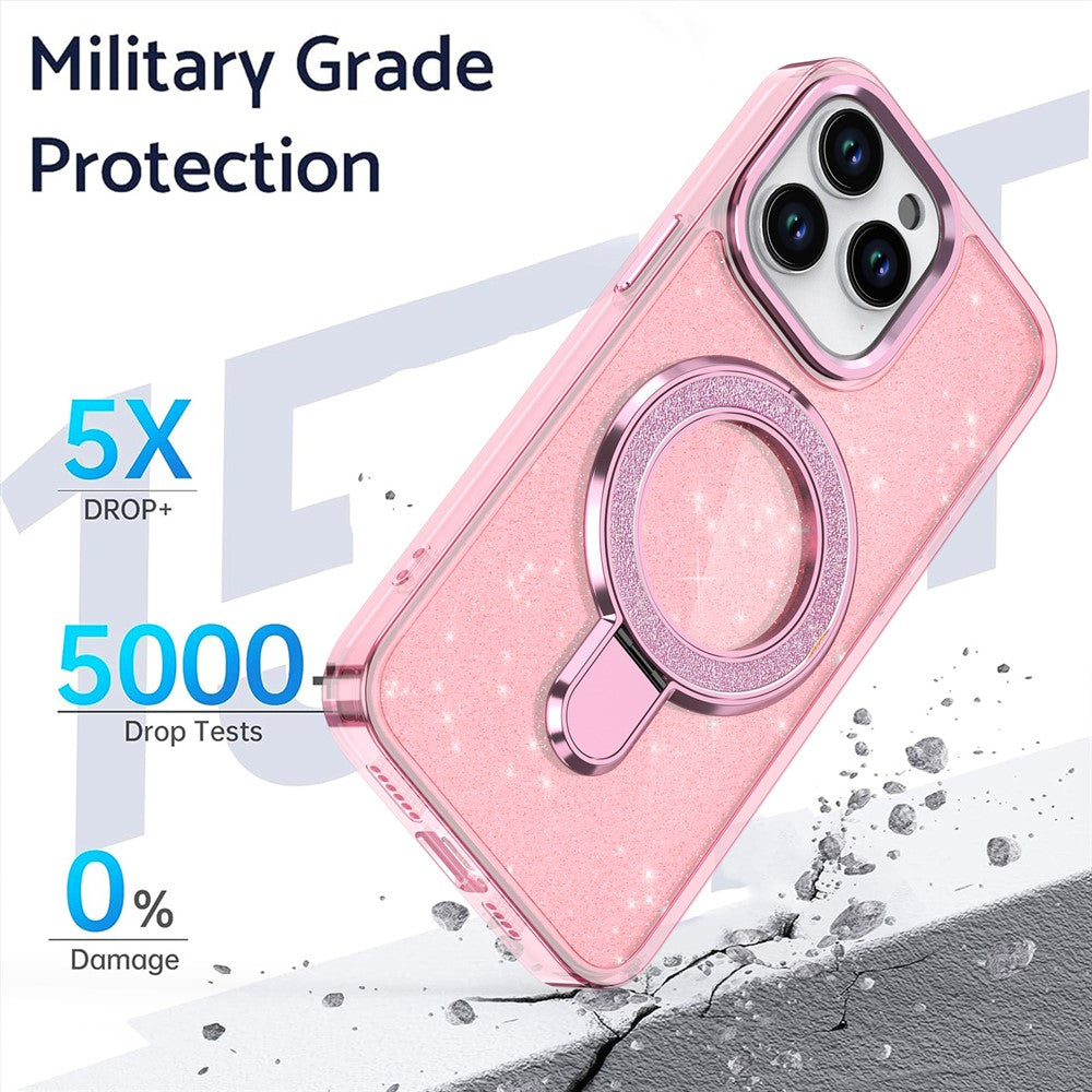 For iPhone 15 Pro Case Glitter Design TPU+PC Kickstand Phone Protector