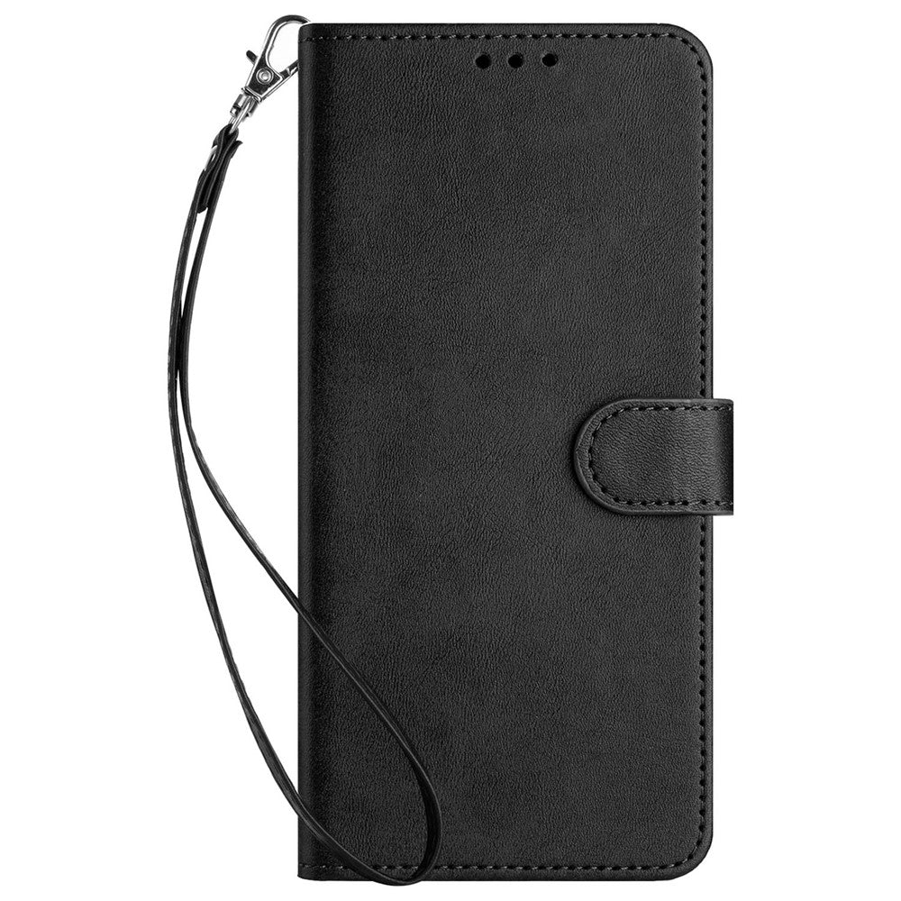 For iPhone 17e / 16e Case Calf Texture Leather Wallet Shockproof Flip Cover with Hand Strap